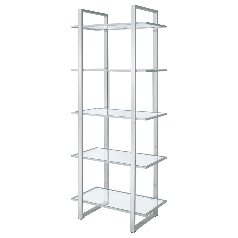 Hartford 79-inch 5-shelf Glass Bookshelf Chrome - detail 4