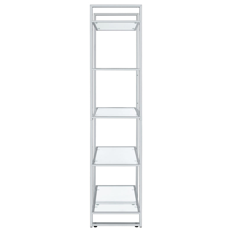 Hartford 79-inch 5-shelf Glass Bookshelf Chrome - detail 5