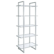 Hartford 79-inch 5-shelf Glass Bookshelf Chrome - detail 6
