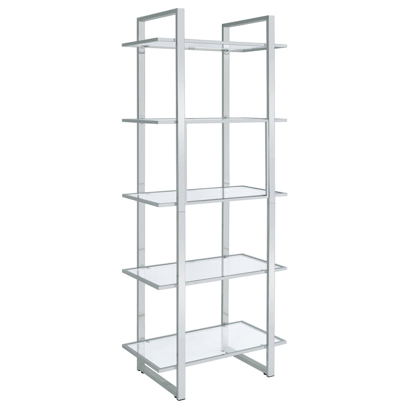 Hartford 79-inch 5-shelf Glass Bookshelf Chrome - detail 6