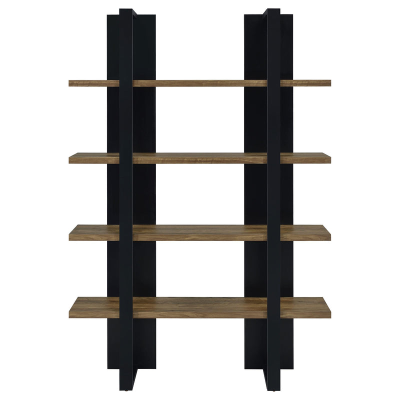 Danbrook 71-inch 4-shelf Bookshelf Black and Aged Walnut - detail 3