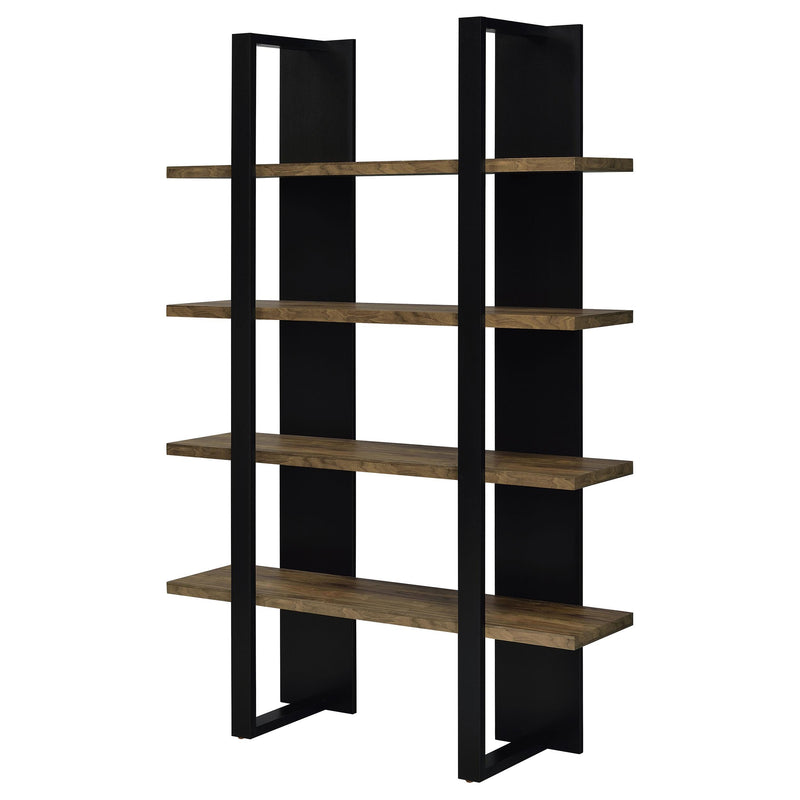 Danbrook 71-inch 4-shelf Bookshelf Black and Aged Walnut - detail 4