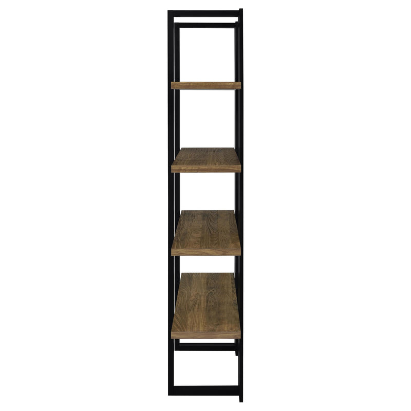 Danbrook 71-inch 4-shelf Bookshelf Black and Aged Walnut - detail 5