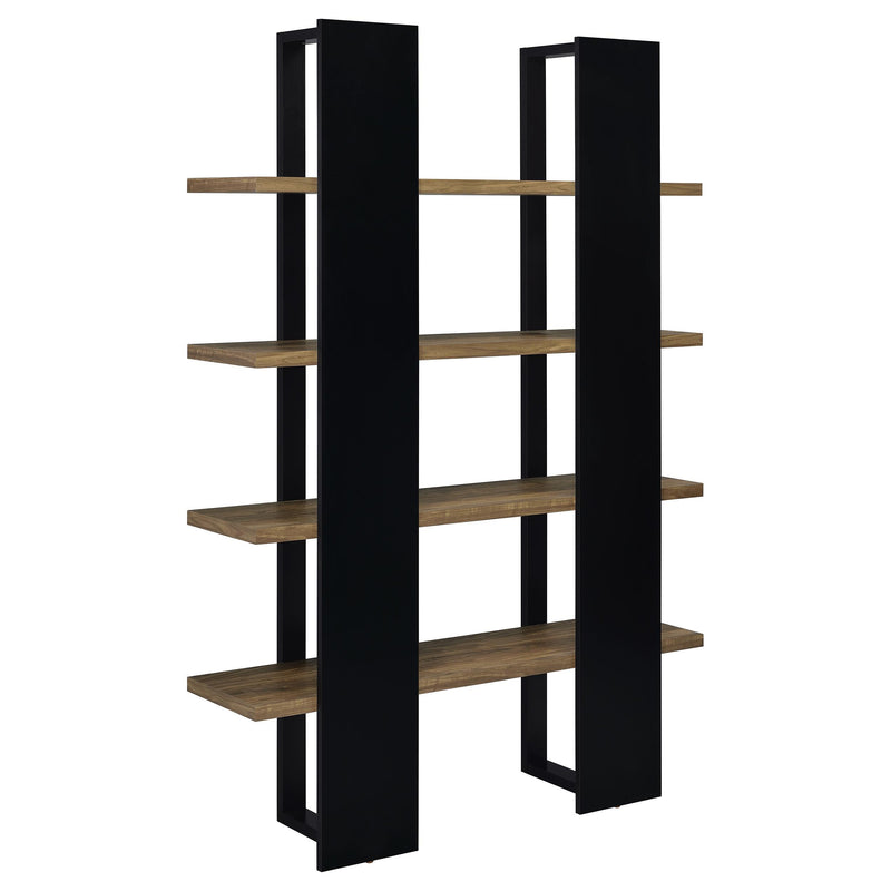Danbrook 71-inch 4-shelf Bookshelf Black and Aged Walnut - detail 6
