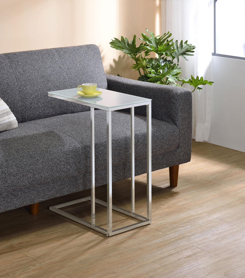 Stella White Glass Top C-Shaped Sofa Side Table