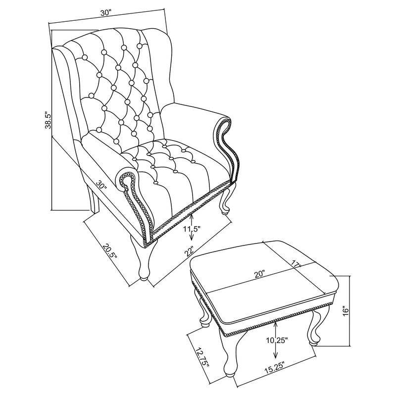 Roberts Upholstered Wingback Chair and Ottoman Set
