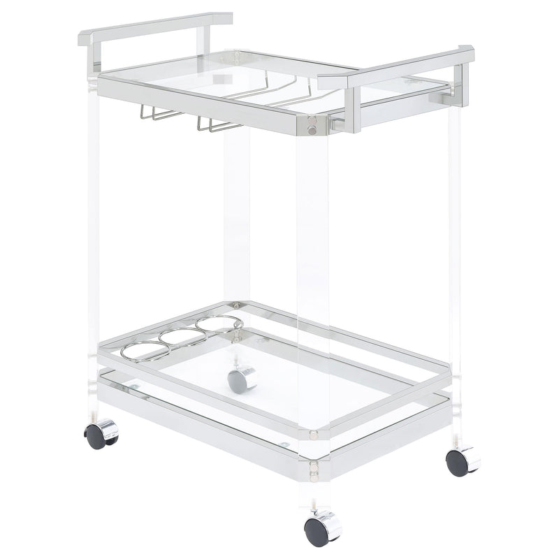 Jefferson 2-tier Glass Shelf Acrylic Bar Cart Chrome - alternate view