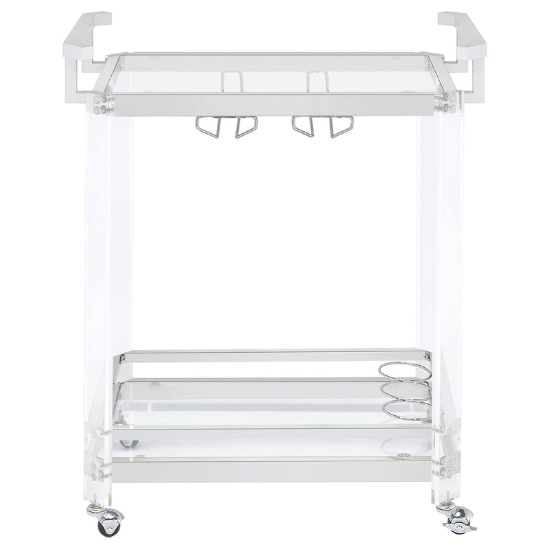 Jefferson 2-tier Glass Shelf Acrylic Bar Cart Chrome - detail 4