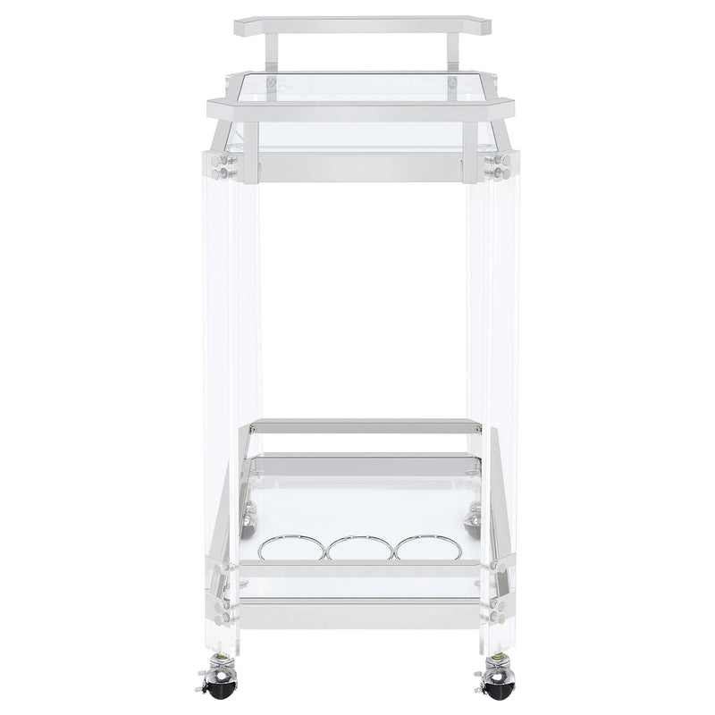 Jefferson 2-tier Glass Shelf Acrylic Bar Cart Chrome - detail 5