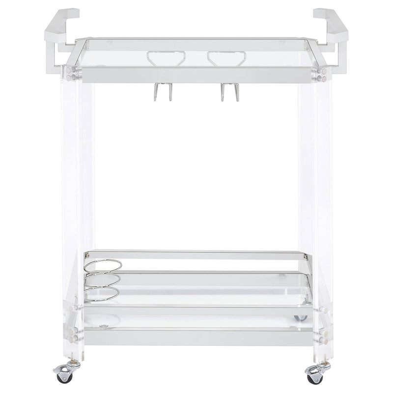 Jefferson 2-tier Glass Shelf Acrylic Bar Cart Chrome - detail 6