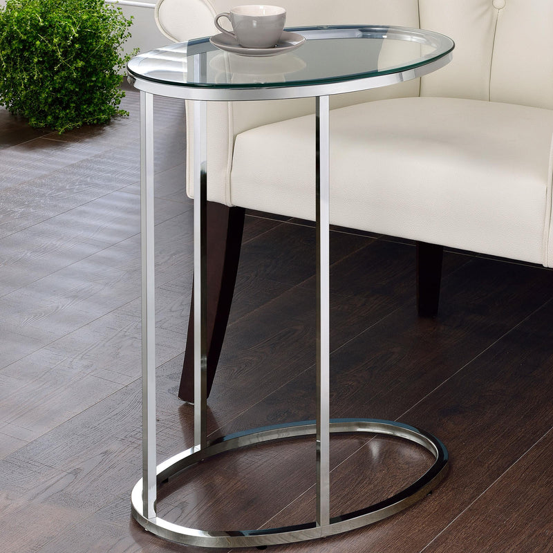 Kyle Oval Glass Top C-Shaped Sofa Side Table