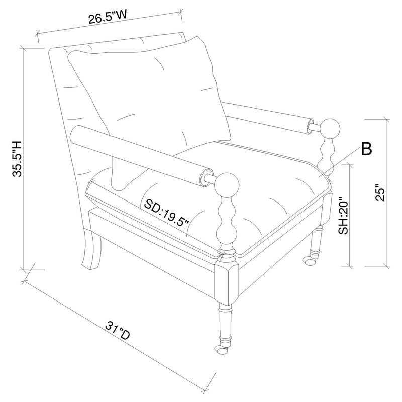 Dempsy Upholstered Accent Chair with Casters