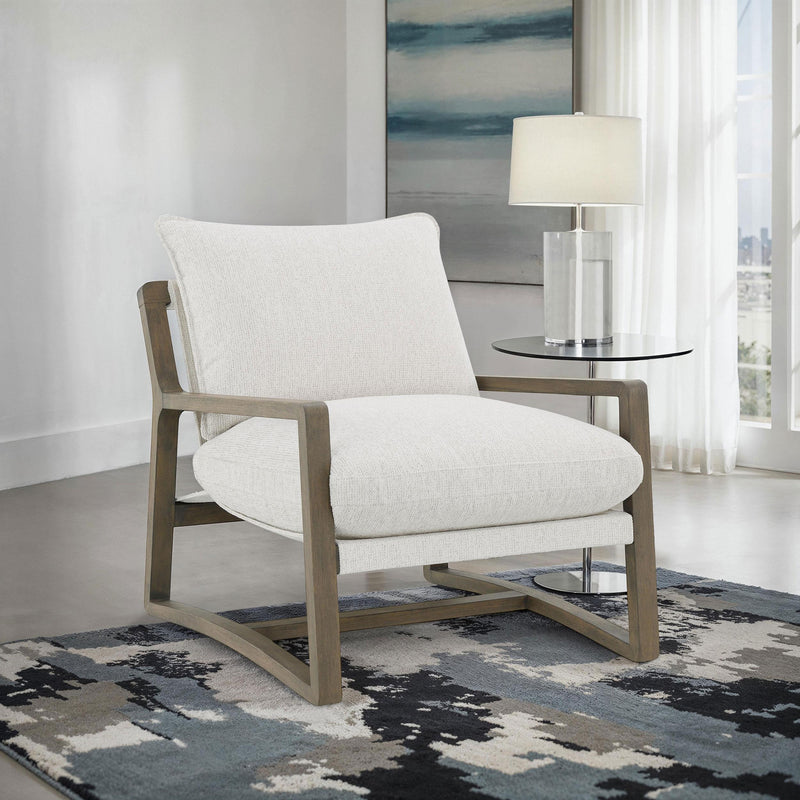 Geneva Boucle Upholstered Wood Arm Accent Chair