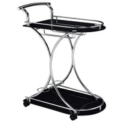 Elfman 2-tier Glass Shelf Metal Bar Cart Black and Chrome - alternate view