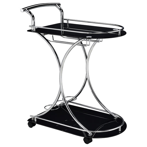 Elfman 2-tier Glass Shelf Metal Bar Cart Black and Chrome - alternate view