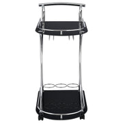 Elfman 2-tier Glass Shelf Metal Bar Cart Black and Chrome - detail 3