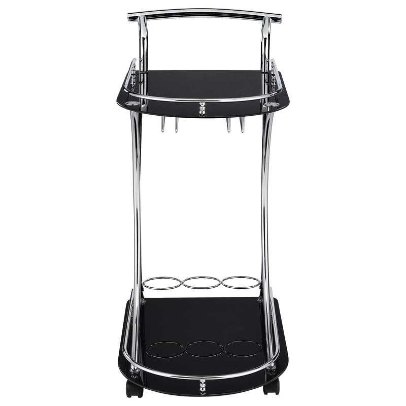 Elfman 2-tier Glass Shelf Metal Bar Cart Black and Chrome - detail 3