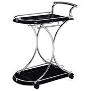 Elfman 2-tier Glass Shelf Metal Bar Cart Black and Chrome - detail 4