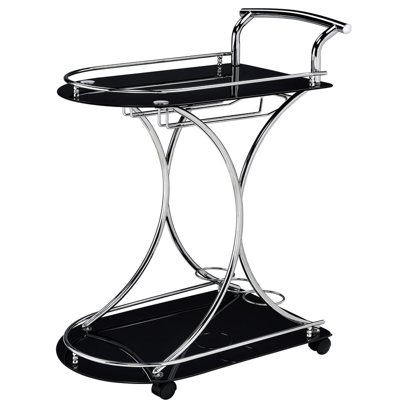 Elfman 2-tier Glass Shelf Metal Bar Cart Black and Chrome - detail 4