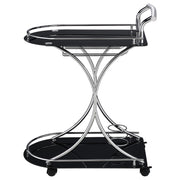 Elfman 2-tier Glass Shelf Metal Bar Cart Black and Chrome - detail 5