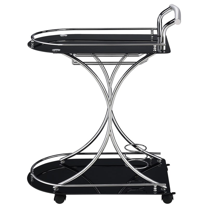 Elfman 2-tier Glass Shelf Metal Bar Cart Black and Chrome - detail 5