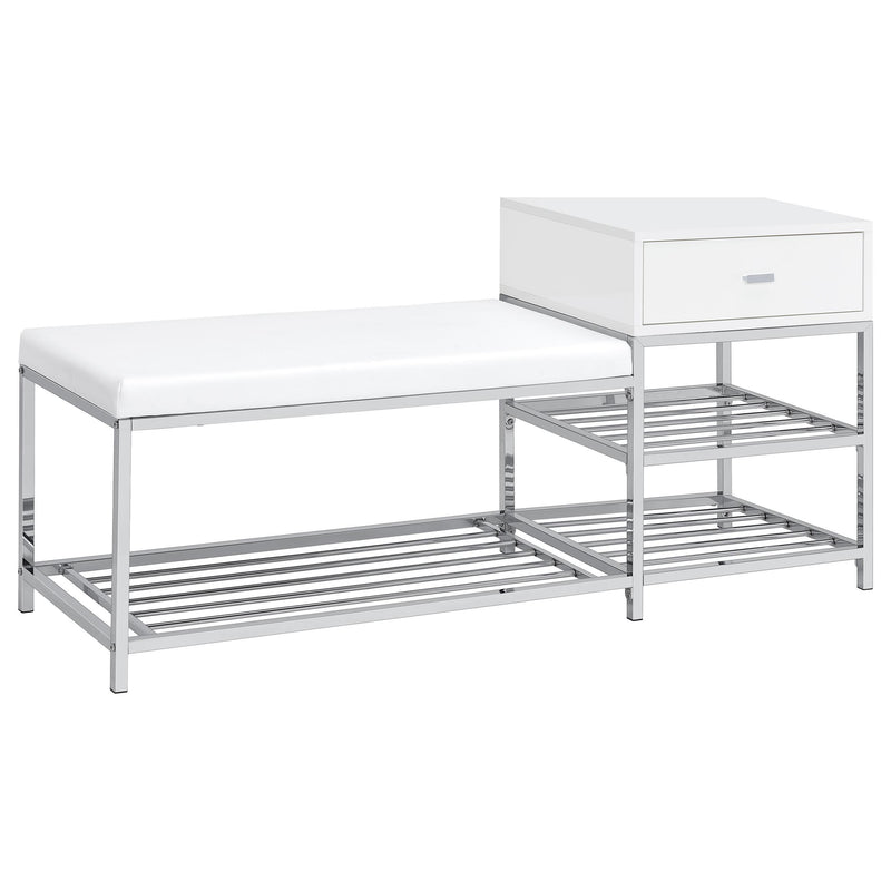 Siega 1-Drawer Shoe Storage Entryway Bench White High Gloss and Chrome - alternate view