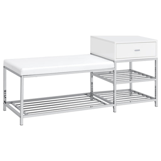 Siega 1-Drawer Shoe Storage Entryway Bench White High Gloss and Chrome - alternate view