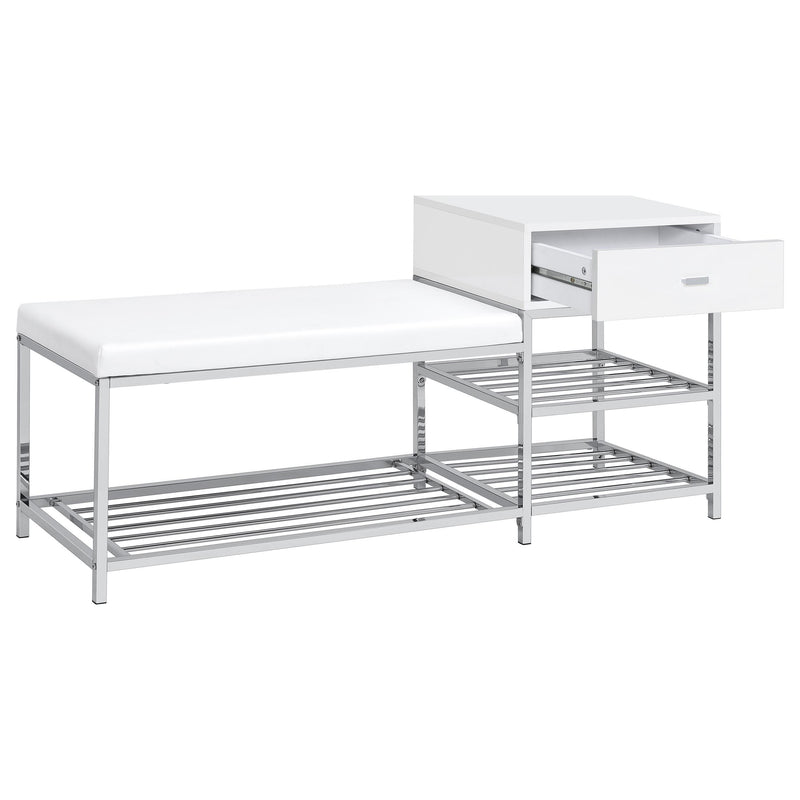 Siega 1-Drawer Shoe Storage Entryway Bench White High Gloss and Chrome - detail 3