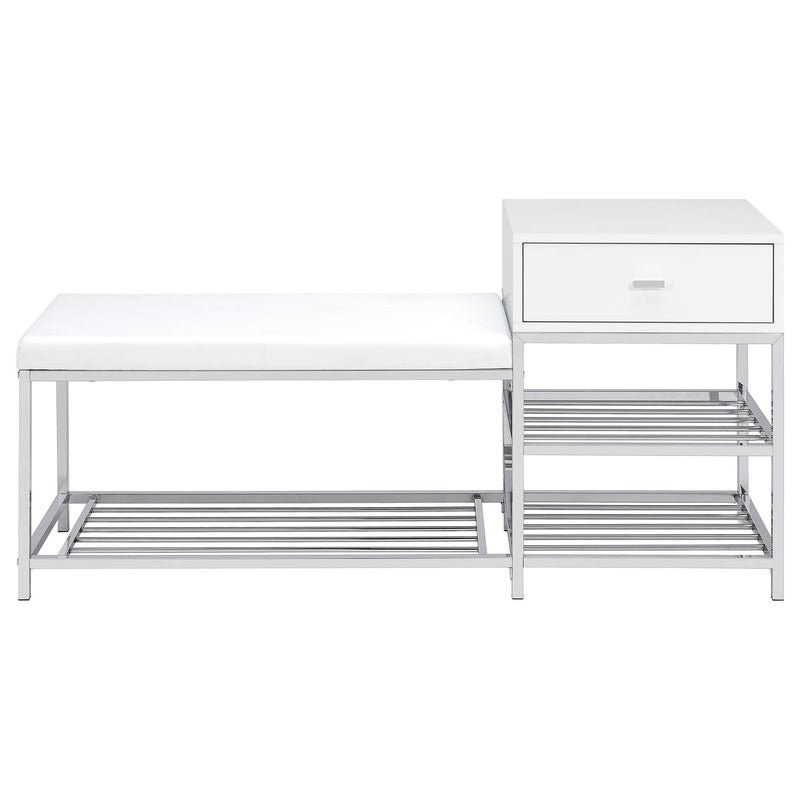 Siega 1-Drawer Shoe Storage Entryway Bench White High Gloss and Chrome - detail 4