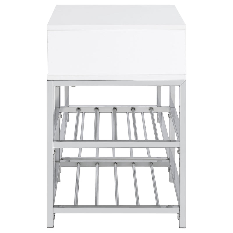 Siega 1-Drawer Shoe Storage Entryway Bench White High Gloss and Chrome - detail 5
