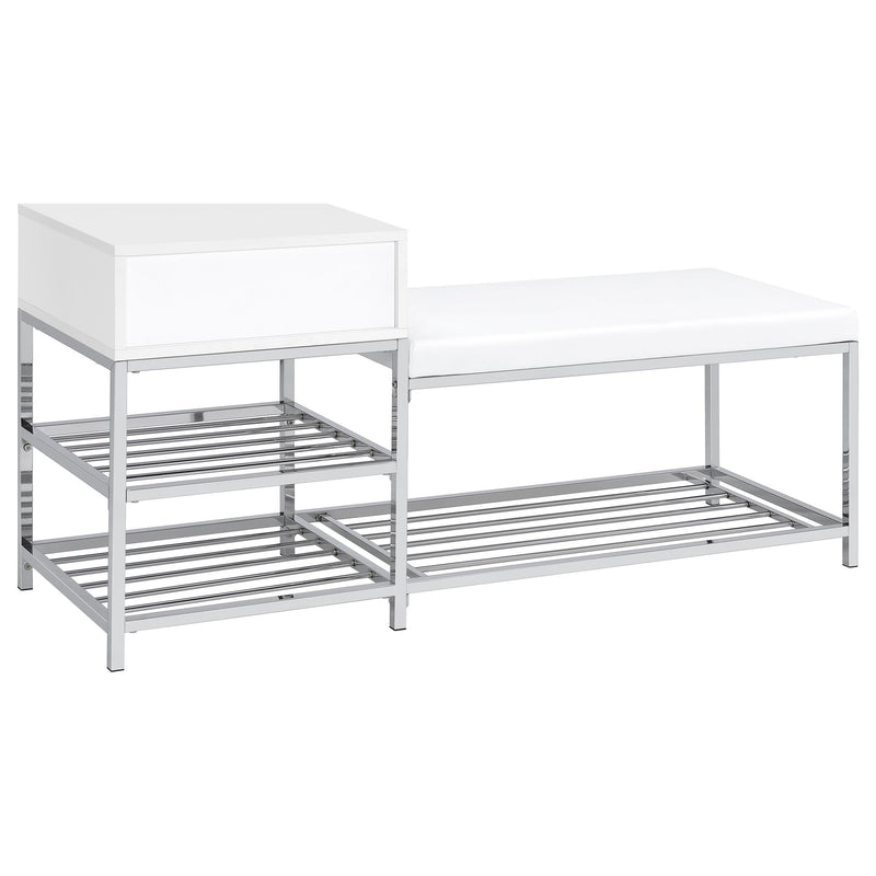Siega 1-Drawer Shoe Storage Entryway Bench White High Gloss and Chrome - detail 6