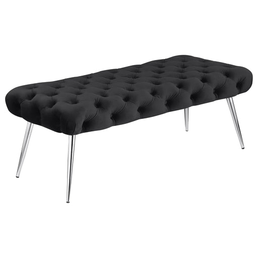 Ella Upholstered Tufted Bench Stainless Steel Legs Black - alternate view