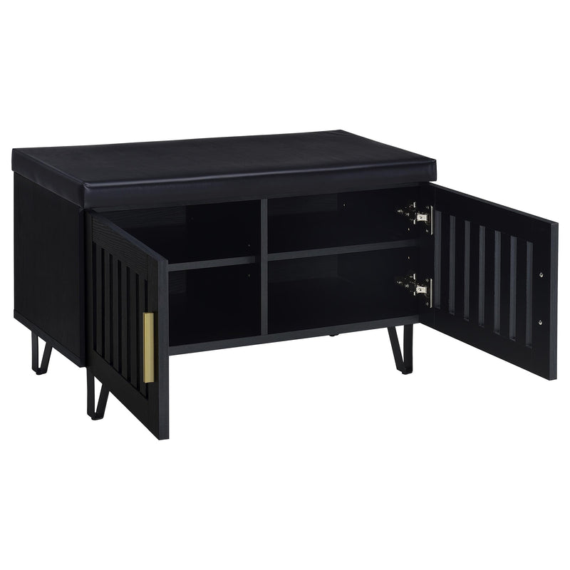 Brixton 2-door Padded Entryway Shoe Storage Bench Black - detail 3