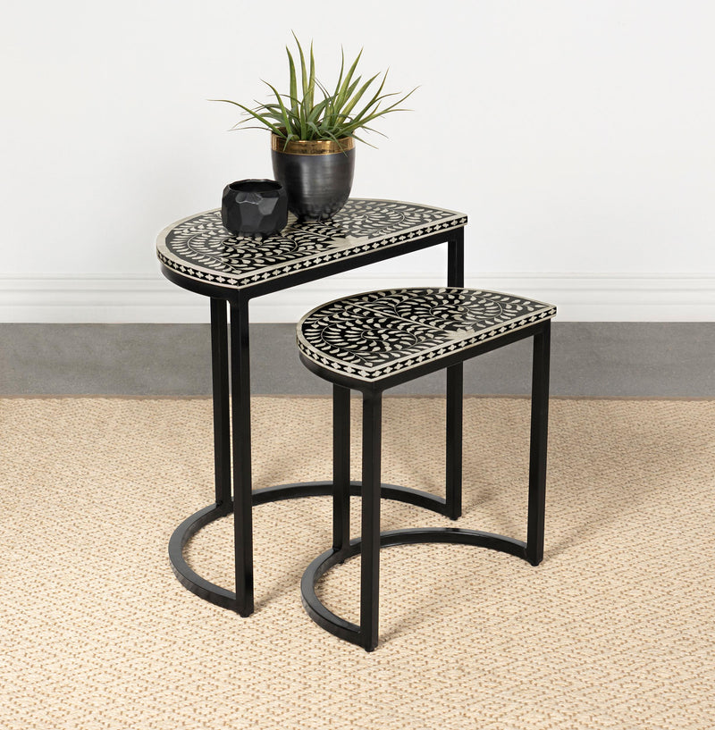 Zakiya 2-piece Demilune Nesting Table Set Black and