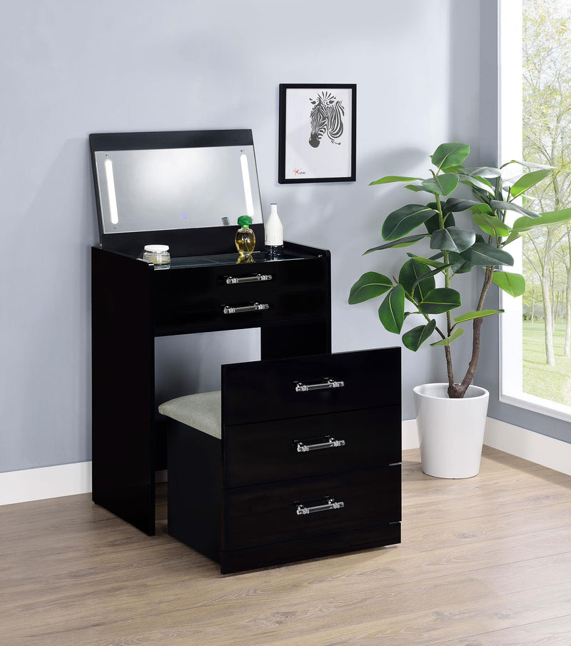 Danbury 3-drawer Makeup Vanity & Stool Set Black High Gloss - alternate view