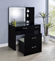 Flora 2-drawer Vanity Set with LED Mirror Black High Gloss - alternate view
