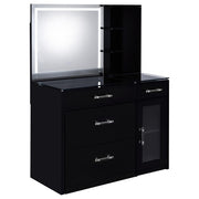 Flora 2-drawer Vanity Set with LED Mirror Black High Gloss - detail 3