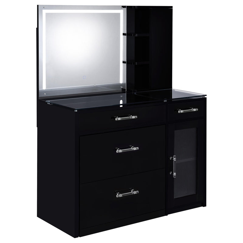 Flora 2-drawer Vanity Set with LED Mirror Black High Gloss - detail 3