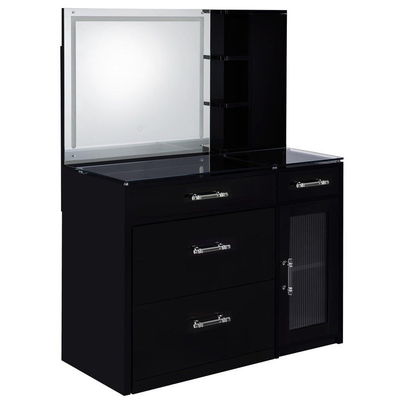 Flora 2-drawer Vanity Set with LED Mirror Black High Gloss - detail 4