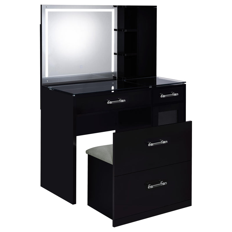 Flora 2-drawer Vanity Set with LED Mirror Black High Gloss - detail 5