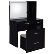 Flora 2-drawer Vanity Set with LED Mirror Black High Gloss - detail 6