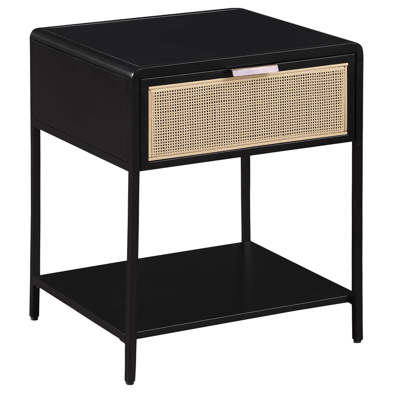 Amherst 1-drawer Radio Weave Cane Metal Bedside Table Black - alternate view
