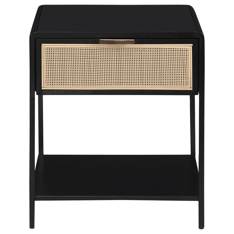 Amherst 1-drawer Radio Weave Cane Metal Bedside Table Black - detail 3
