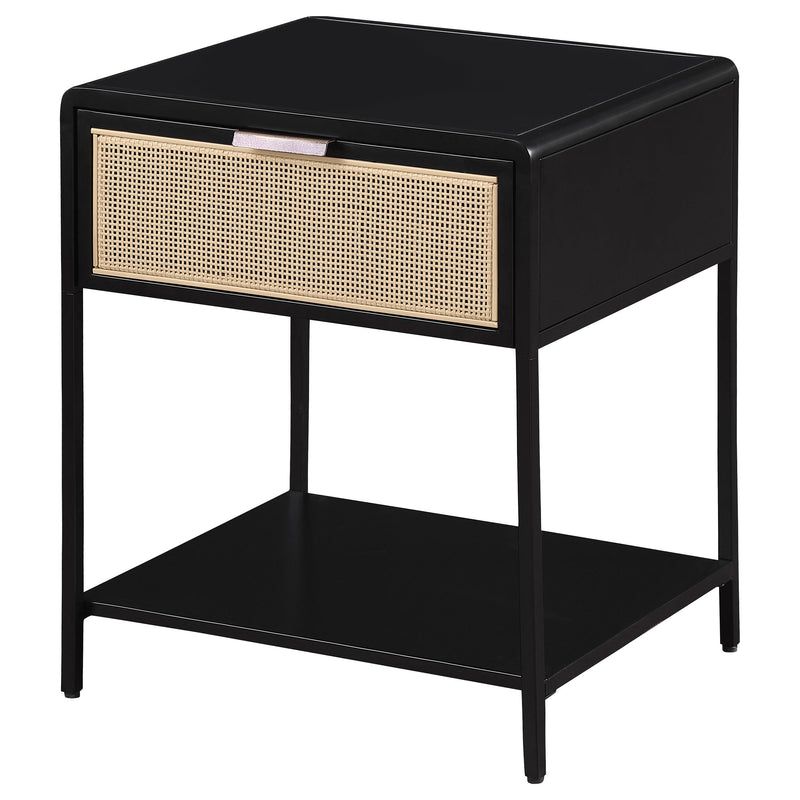 Amherst 1-drawer Radio Weave Cane Metal Bedside Table Black - detail 4