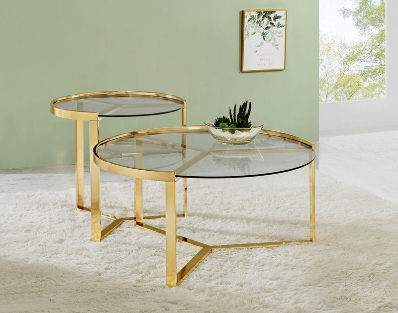 Delia 2-Piece Round Glass Top Nesting Coffee Table