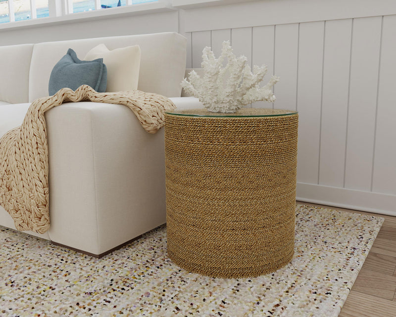 Halden Round Woven Seagrass Accent Side Table