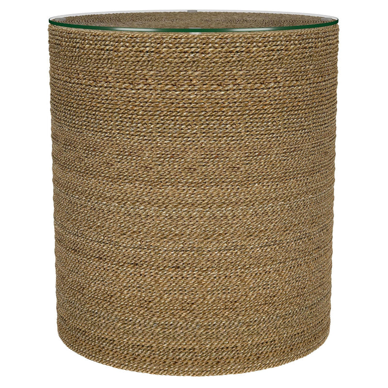 Halden Round Woven Seagrass Accent Side Table