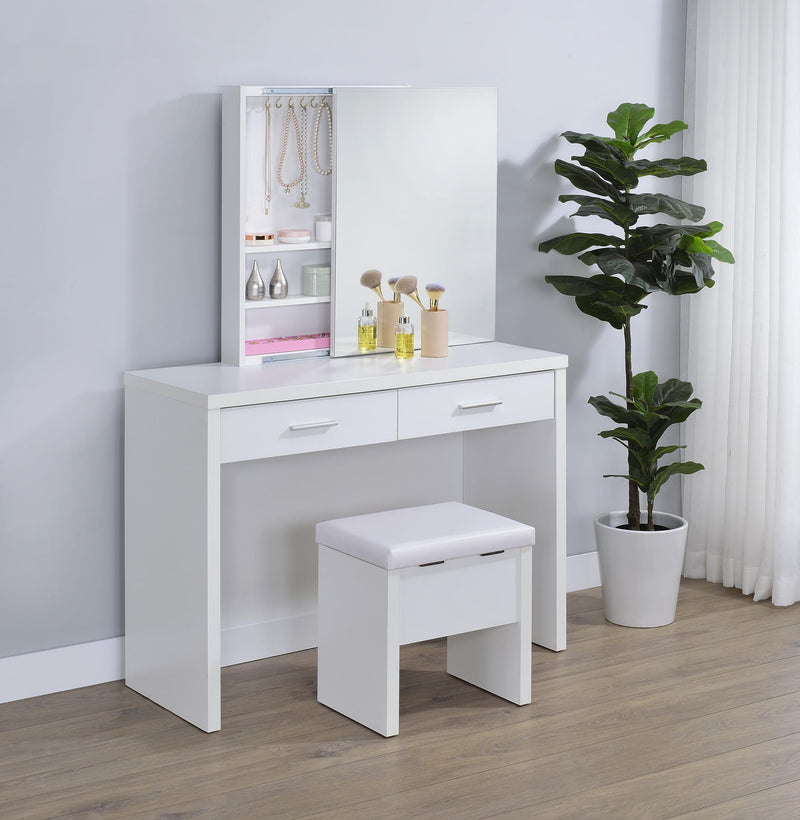 Bunbury Makeup Vanity Table Set Storage Mirror and Stool White - alternate view