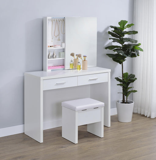 Bunbury Makeup Vanity Table Set Storage Mirror and Stool White - alternate view