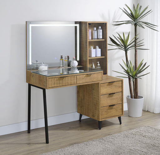 Souza 5-Drawer Makeup Vanity Table With LED Mirror Mango - alternate view